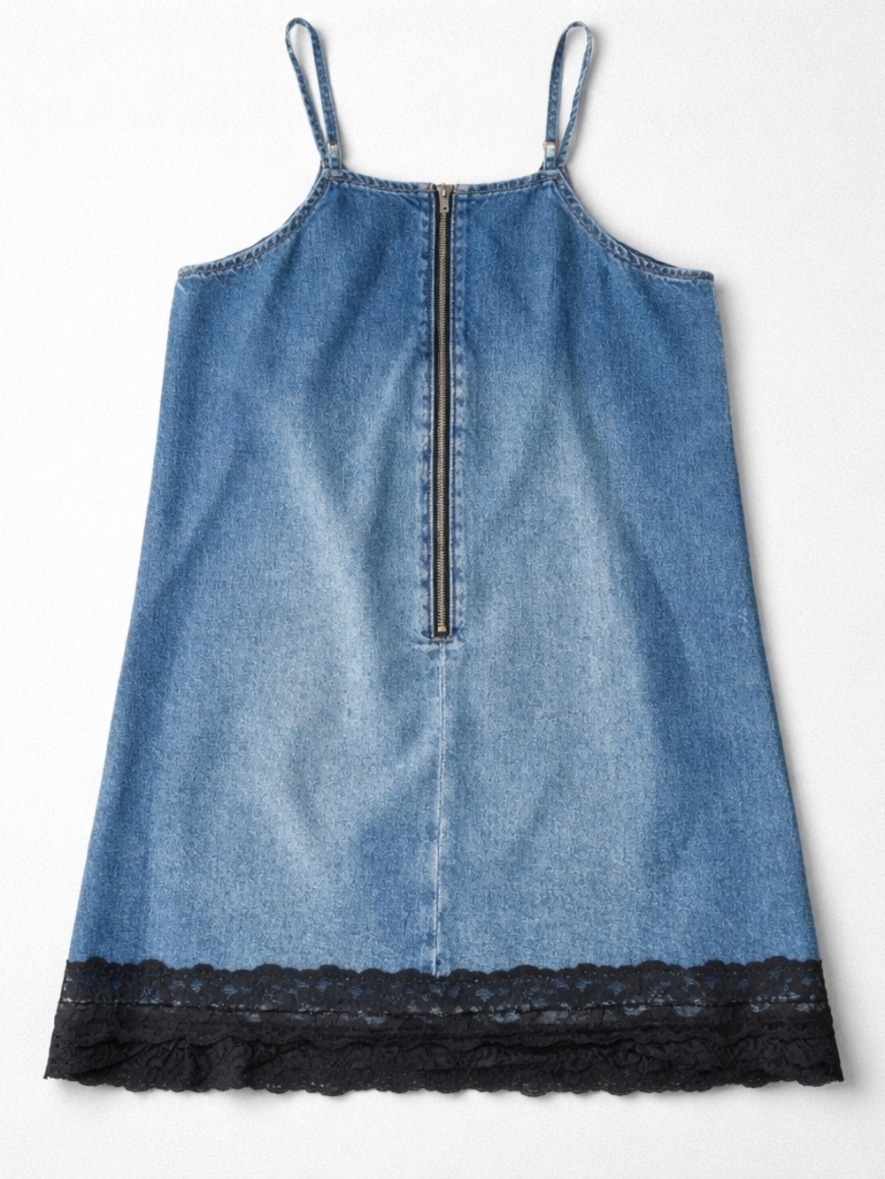 Denim Slip Dress with Black Lace Trim - Picture 2 of 3